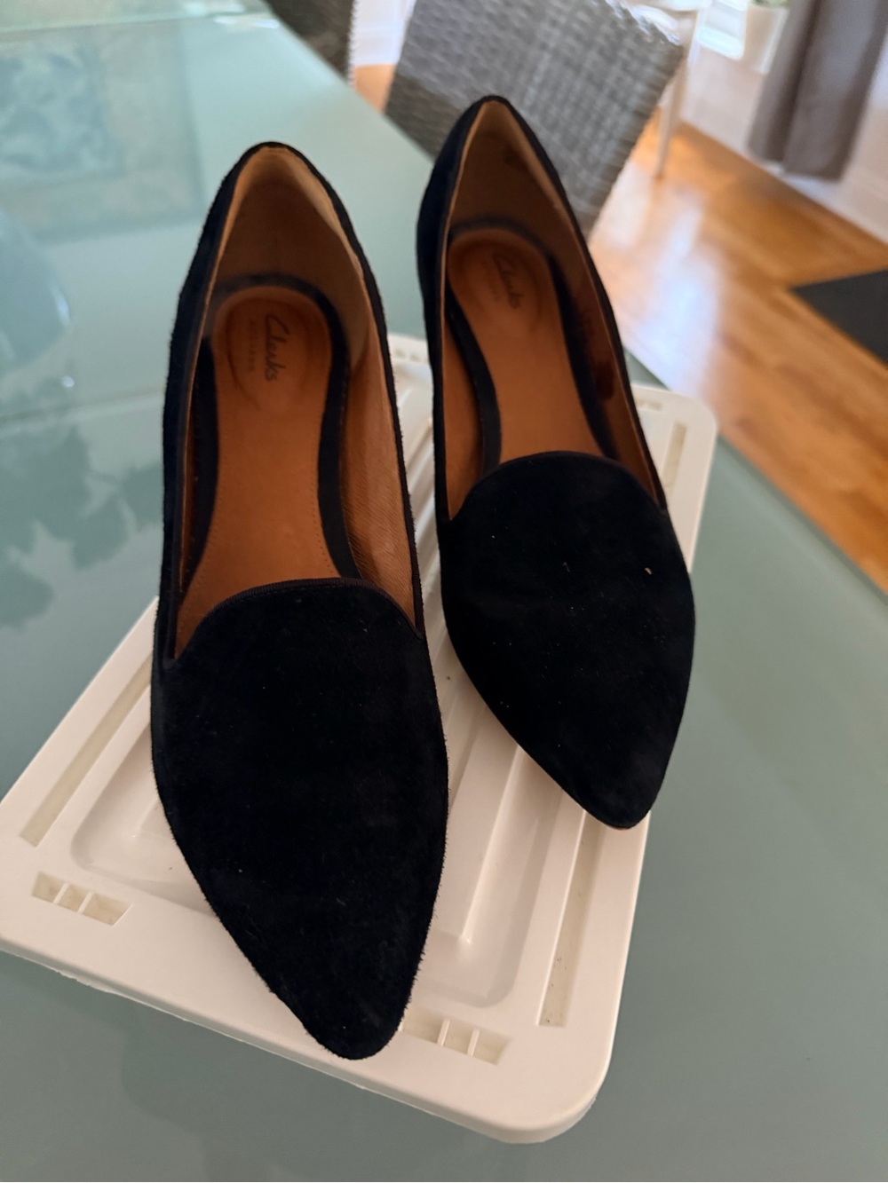 Clarks Black Suede Pointed Loafer Flats